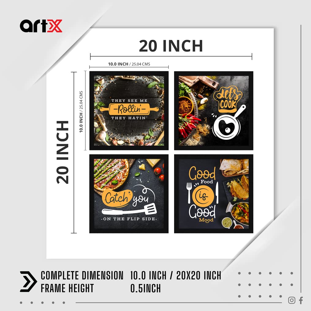 Artx Kitchen Food Quotes Motivational Funny Wall Art Frames, Framed Posters, 20 X 20 Inches, 10.0 X 10.0 Inches Each, Multicolor